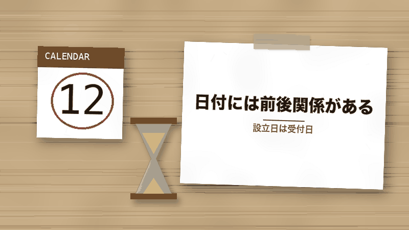 日付には前後関係がある(設立日は受付日)