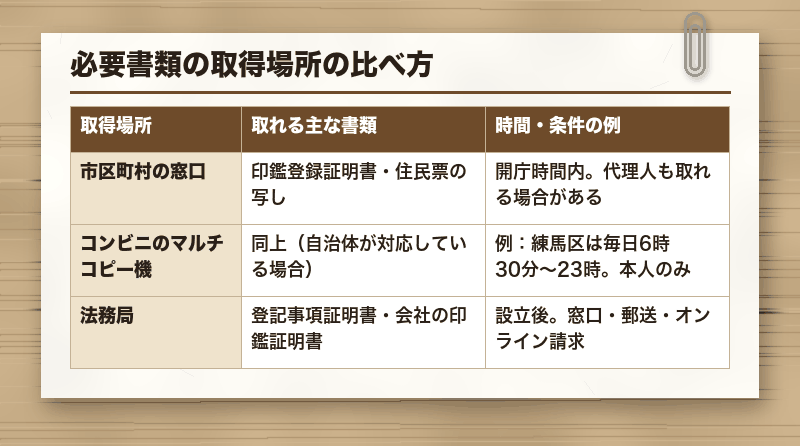 必要書類の取得場所の比べ方