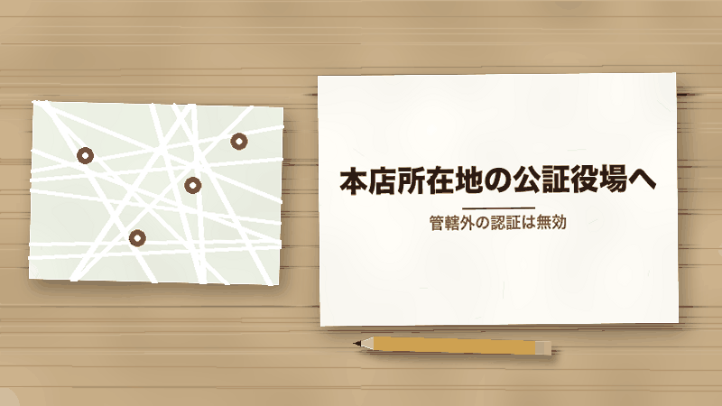 本店所在地の公証役場へ(管轄外の認証は無効)